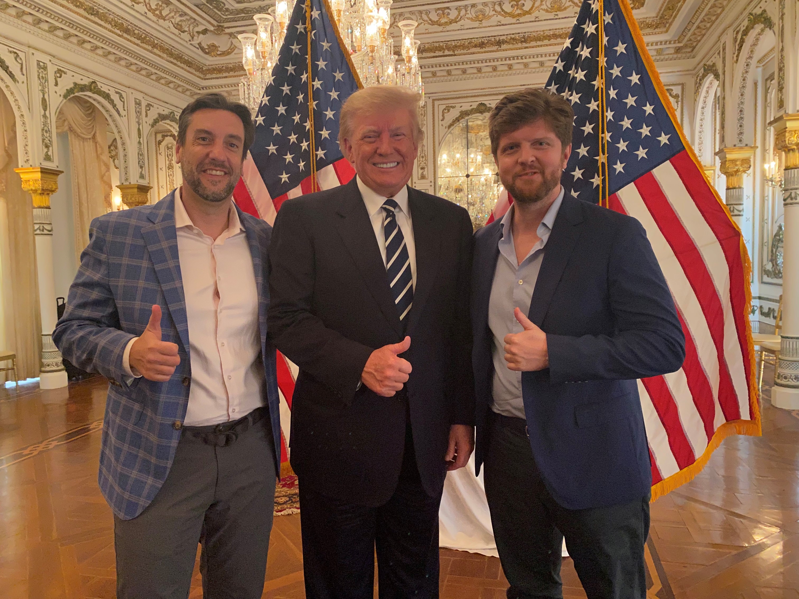 Clay Travis, Donald Trump and Buck Sexton at Mar-a-Lago